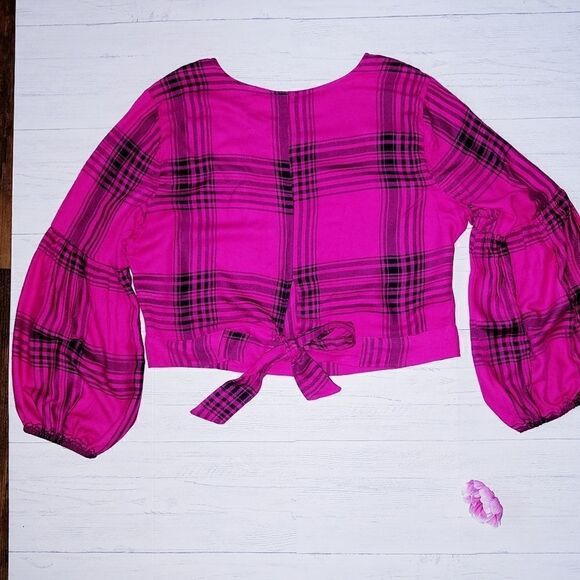 Wild Fable Flannel Tie Waist Crop Top - Picture 3 of 5